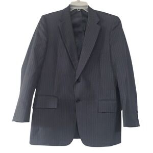 VTG Cartier Collection Suit Jacket Mens Navy 42 Pinstripe Botany 500 Roos Atkins